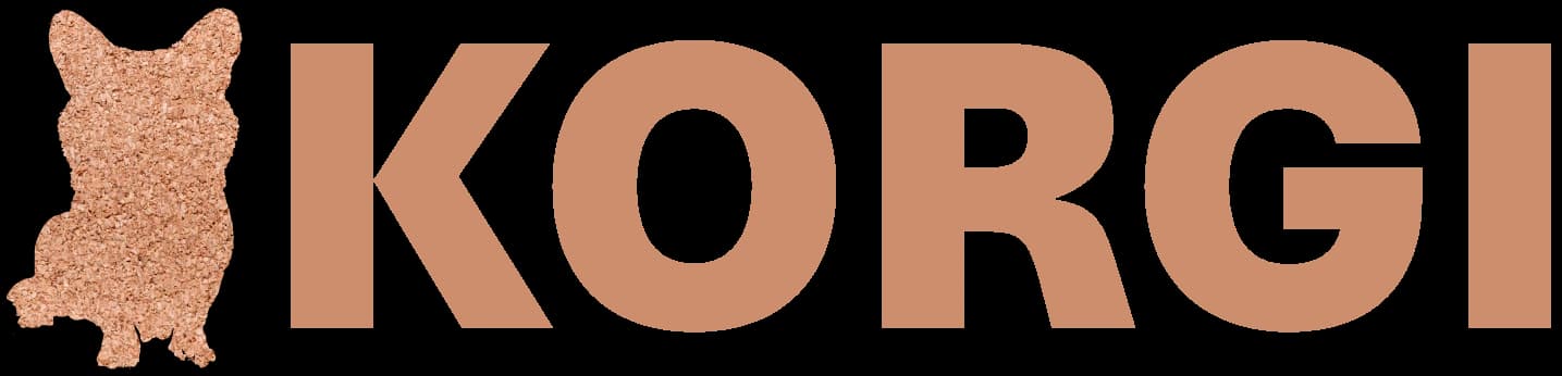 Korgi logo of tan silhouette of small dog